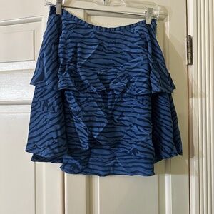 Geren Ford Women’s Skirt Blue Black Zebra Print Tiered Ruffle, Size Small/6